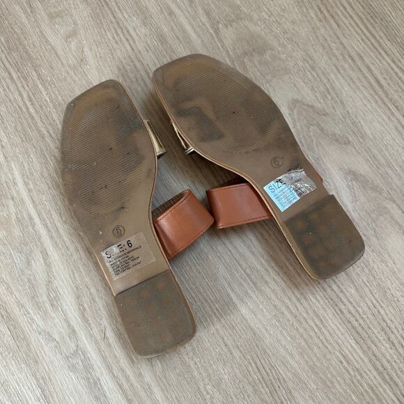 Brown gold double strap square toe 90s style sandals 6 - Picture 2 of 2